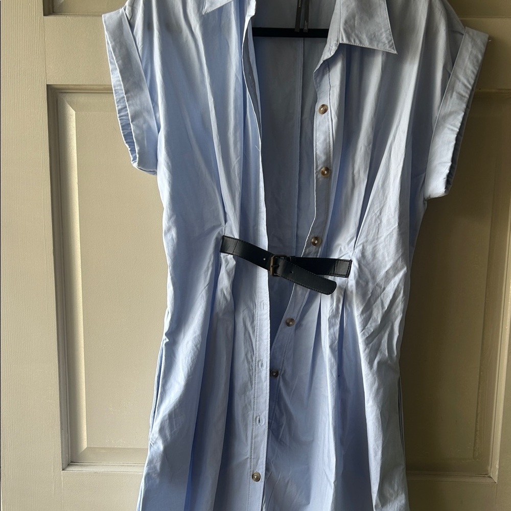Anthropologie Light Blue Button-Front Midi Shirt Dress